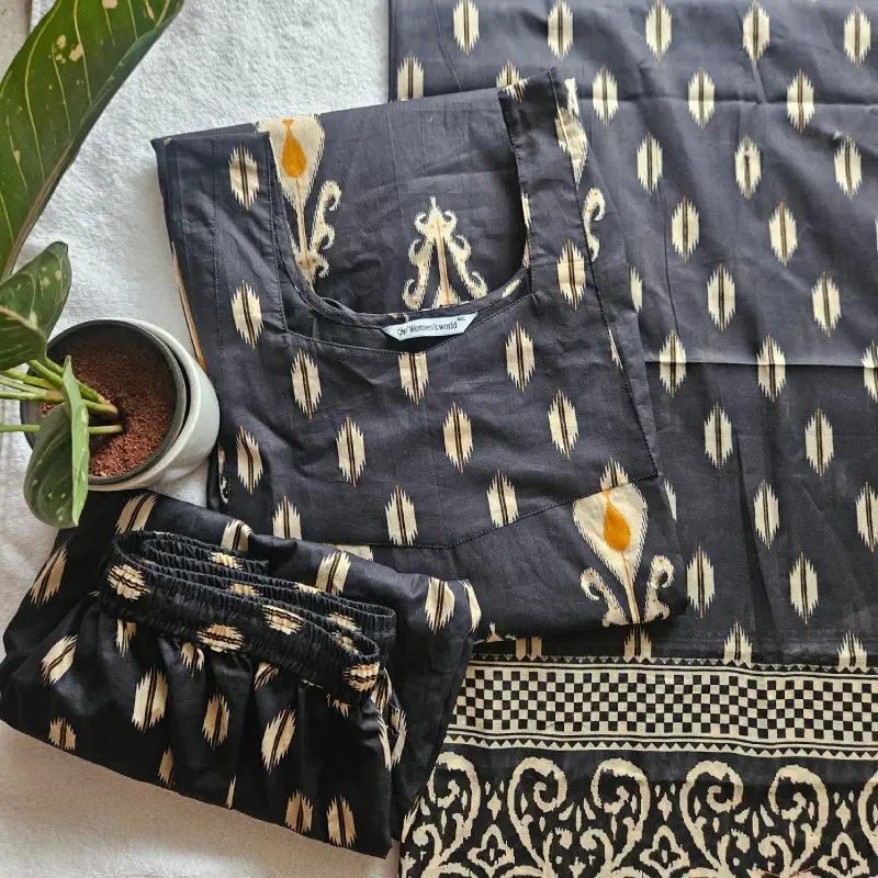 JC0019-Jaipuri cotton (Black) 3piece set with linning
