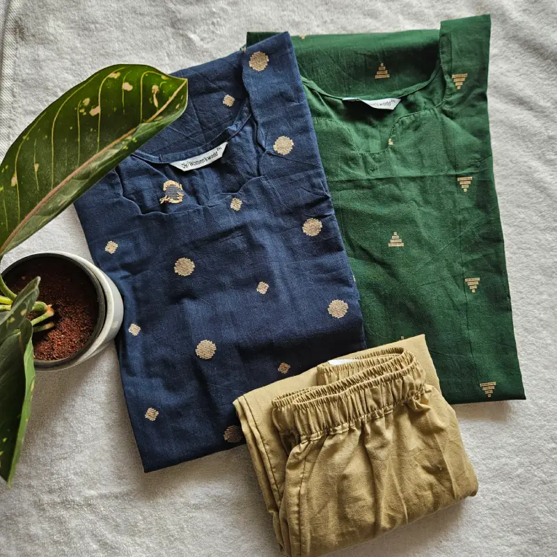 (2-Top /1-Pant) - HC0029- Handloom Cotton-2-piece set