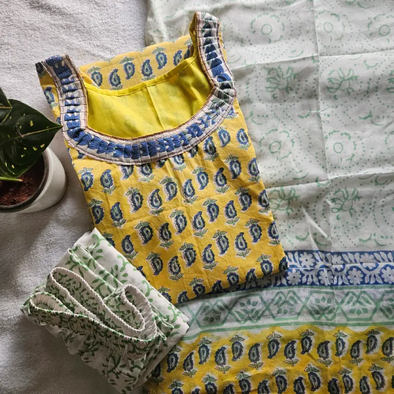 JC0032-Jaipuri cotton (Yellow) - 3piece set