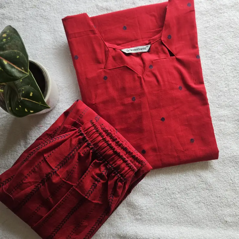 2-piece set – HC0041 (Red) - Handloom Cotton