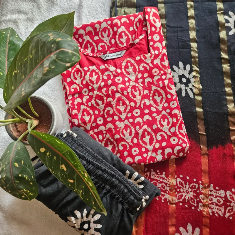 BAT0091-10th Batch-Battiq (Red with navy Blue) 3- piece set