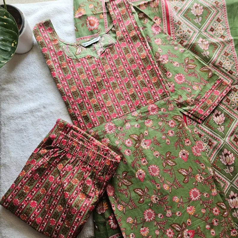 JC0033-Jaipuri cotton (Green) – 3piece set